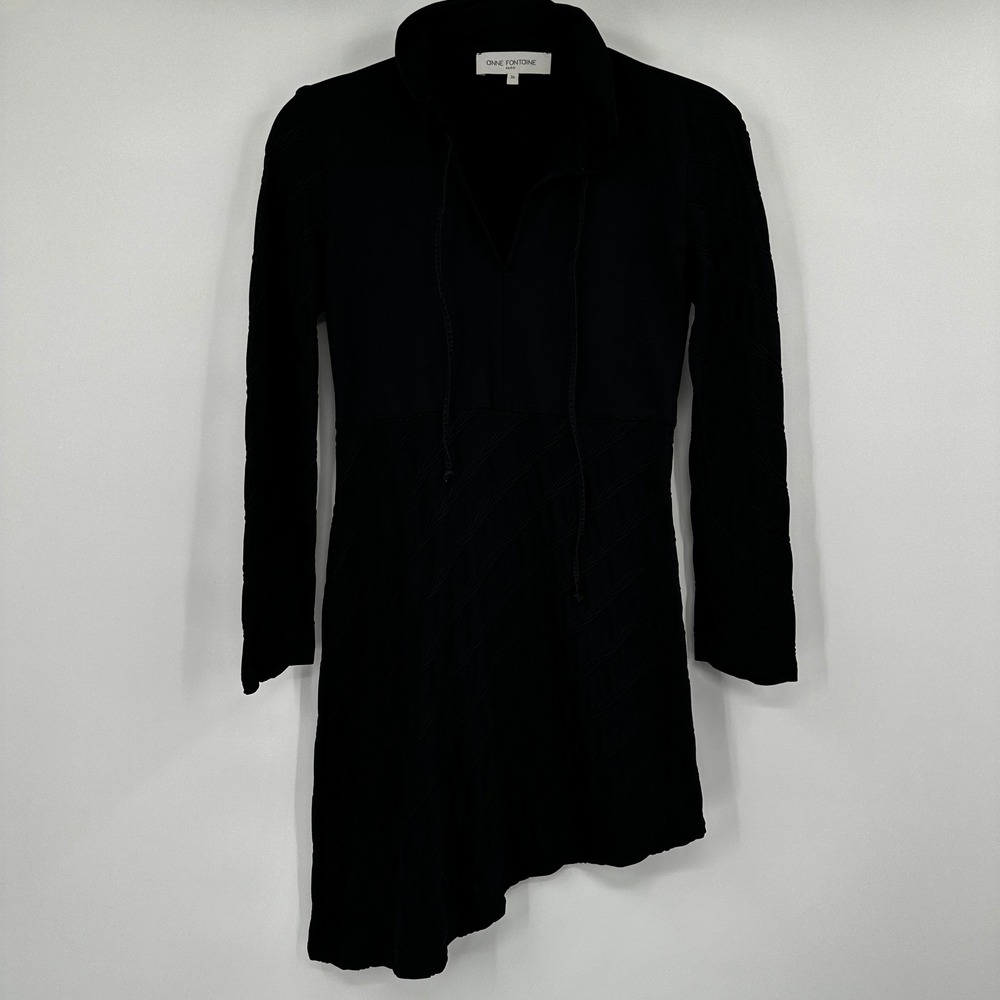 ANNE FONTAINE Black Textured Long Sleeve Asymmetrical Hem Dress Size 36 Chic 0-2